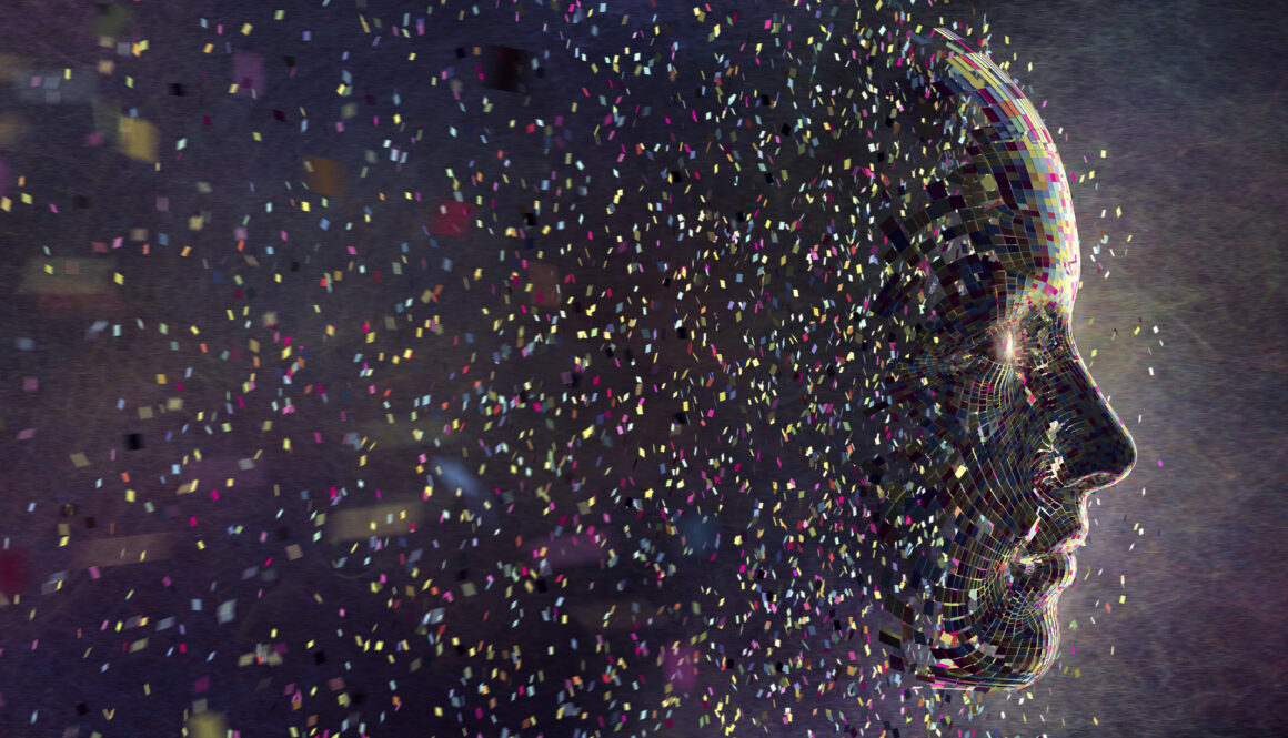Digital Face that's dissolving into pixels